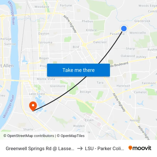 Greenwell Springs Rd @ Lassen Dr - E to LSU - Parker Coliseum map