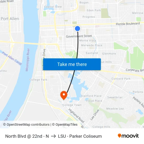 North Blvd @ 22nd - N to LSU - Parker Coliseum map