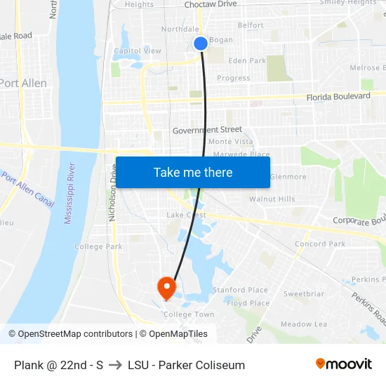 Plank @ 22nd - S to LSU - Parker Coliseum map