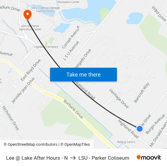 Lee @ Lake After Hours - N to LSU - Parker Coliseum map