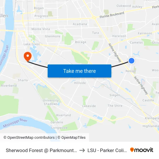 Sherwood Forest @ Parkmount Blvd - N to LSU - Parker Coliseum map