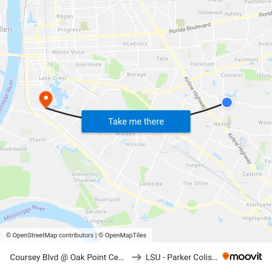 Coursey Blvd @ Oak Point Center - E to LSU - Parker Coliseum map