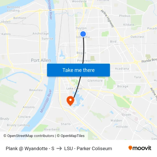 Plank @ Wyandotte - S to LSU - Parker Coliseum map