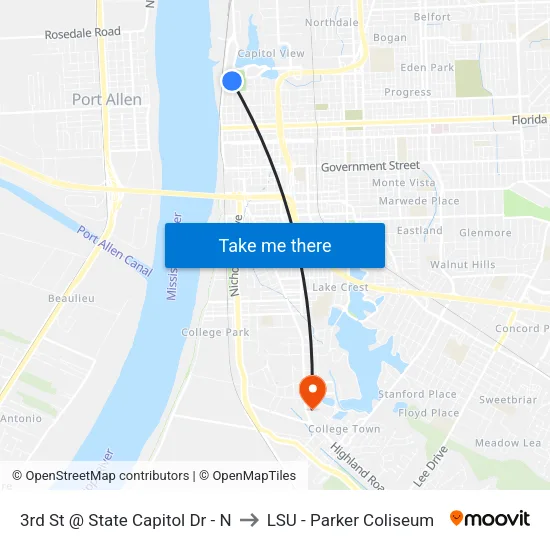 3rd St @ State Capitol Dr - N to LSU - Parker Coliseum map