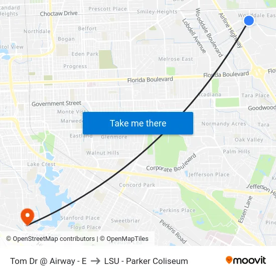 Tom Dr @ Airway - E to LSU - Parker Coliseum map