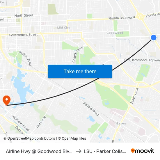 Airline Hwy @ Goodwood Blvd - N to LSU - Parker Coliseum map