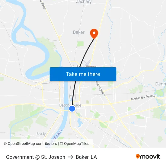 Government @ St. Joseph to Baker, LA map