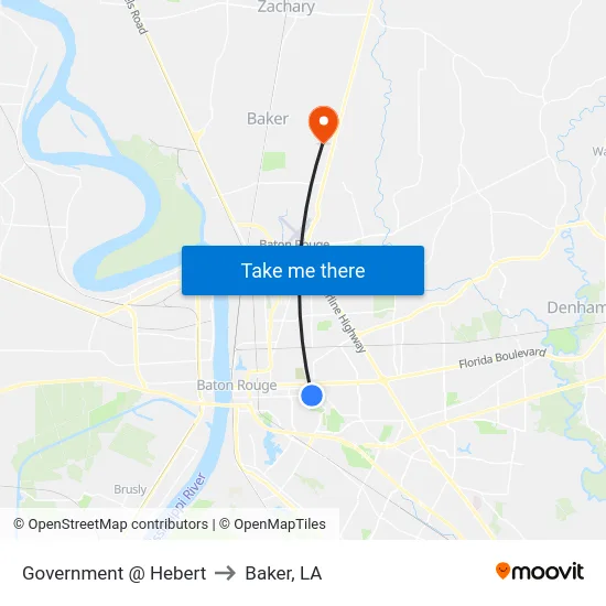 Government @ Hebert to Baker, LA map
