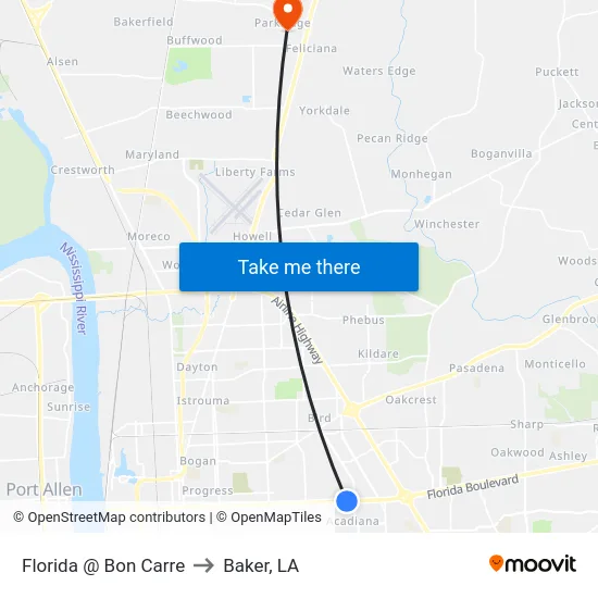 Florida @ Bon Carre to Baker, LA map