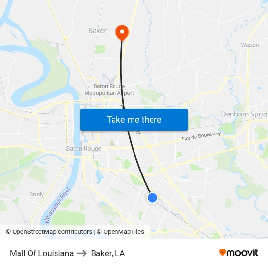 Mall Of Louisiana to Baker, LA map