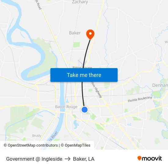 Government @ Ingleside to Baker, LA map