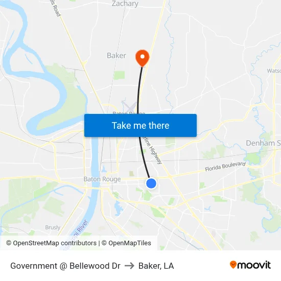 Government @ Bellewood Dr to Baker, LA map