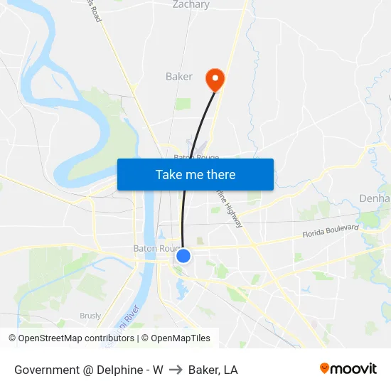 Government @ Delphine - W to Baker, LA map