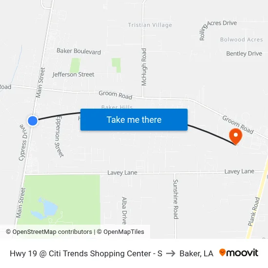 Hwy 19 @ Citi Trends Shopping Center - S to Baker, LA map