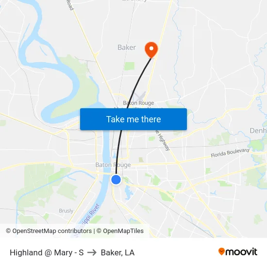 Highland @ Mary - S to Baker, LA map