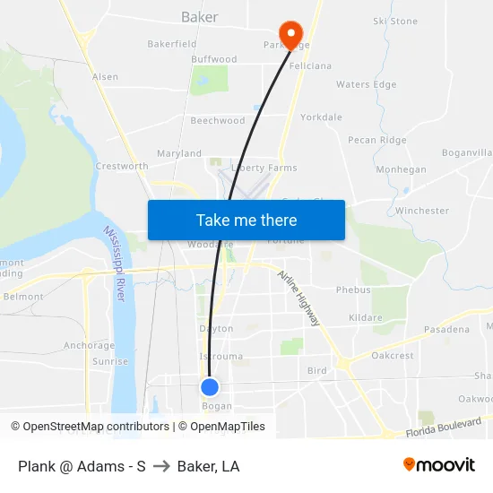 Plank @ Adams - S to Baker, LA map