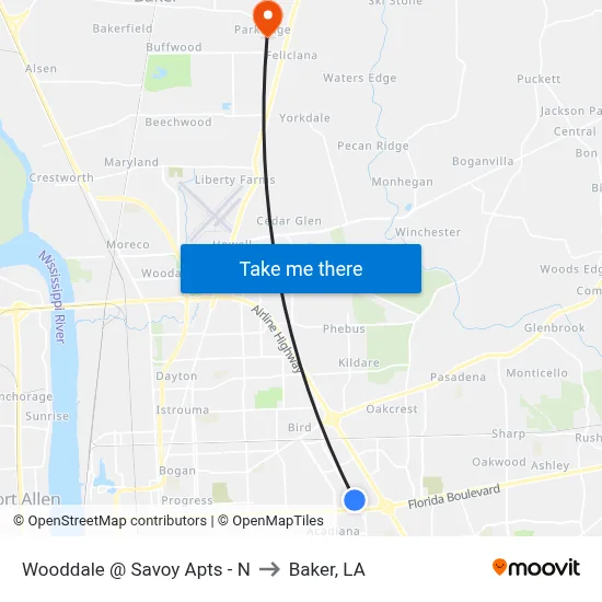 Wooddale @ Savoy Apts - N to Baker, LA map
