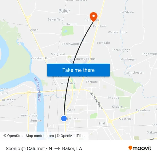 Scenic @ Calumet - N to Baker, LA map