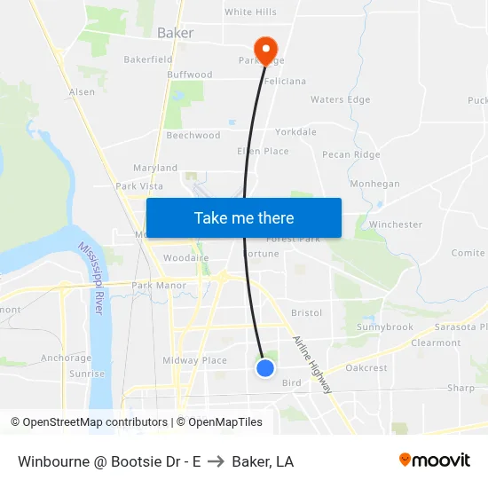 Winbourne @ Bootsie Dr - E to Baker, LA map