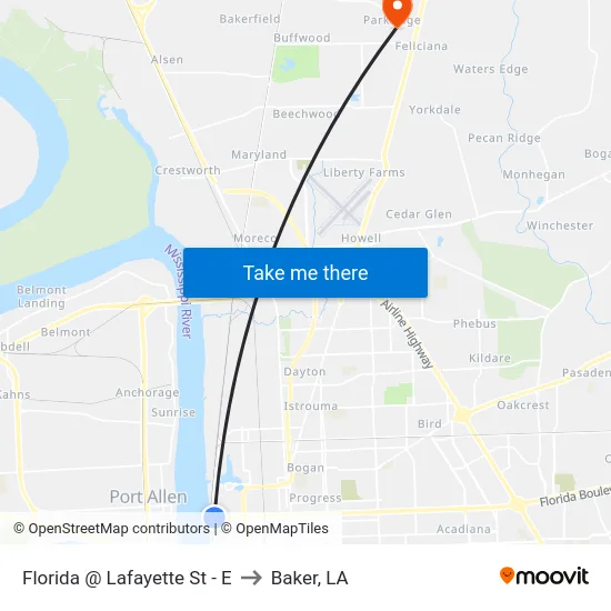 Florida @ Lafayette St - E to Baker, LA map
