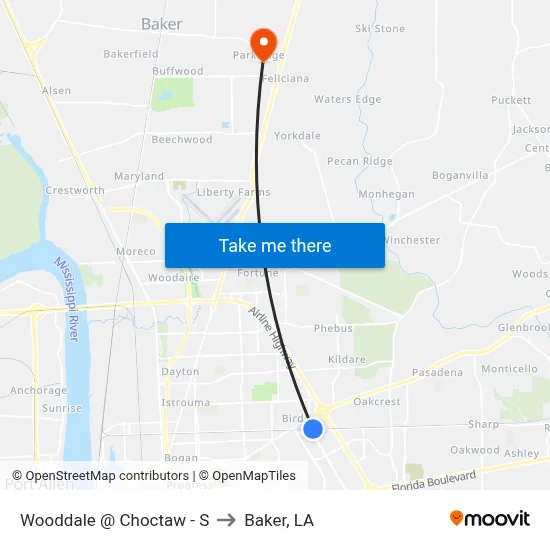 Wooddale @ Choctaw - S to Baker, LA map