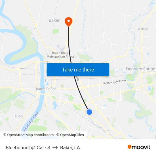 Bluebonnet @ Cal - S to Baker, LA map