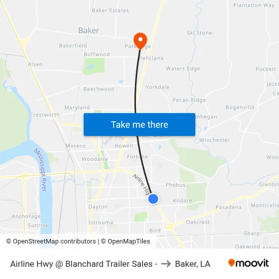 Airline Hwy @ Blanchard Trailer Sales - to Baker, LA map
