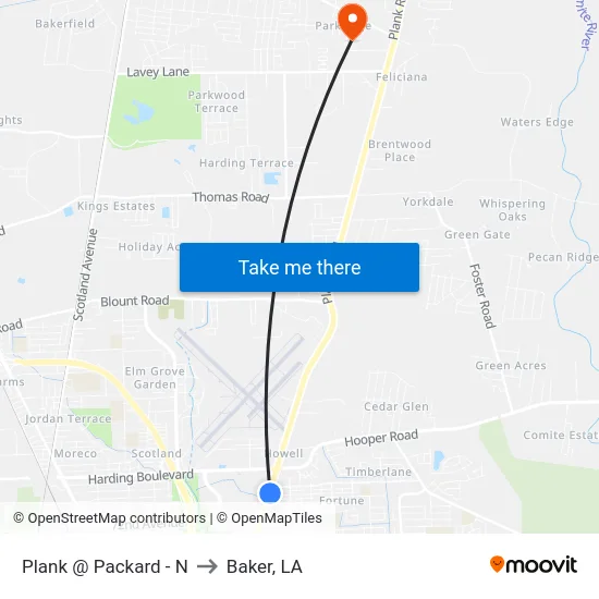 Plank @ Packard - N to Baker, LA map