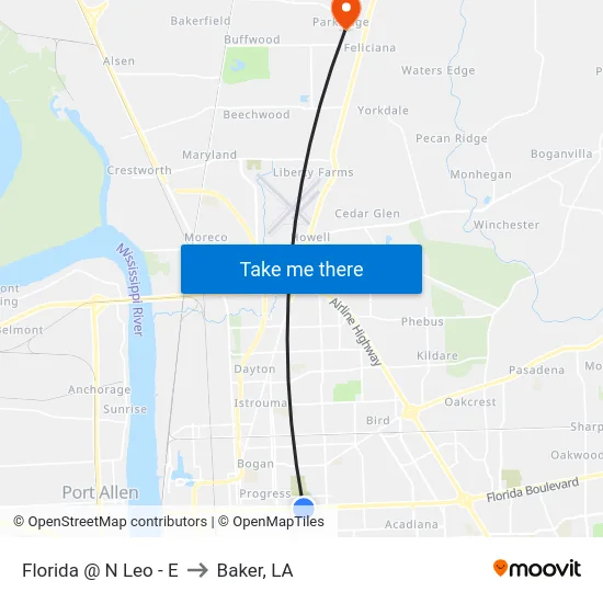 Florida @ N Leo - E to Baker, LA map
