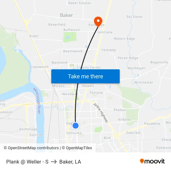 Plank @ Weller - S to Baker, LA map