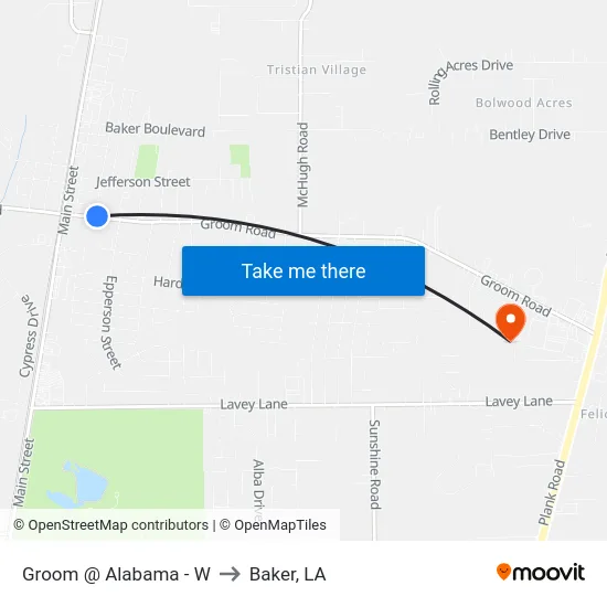 Groom @ Alabama - W to Baker, LA map