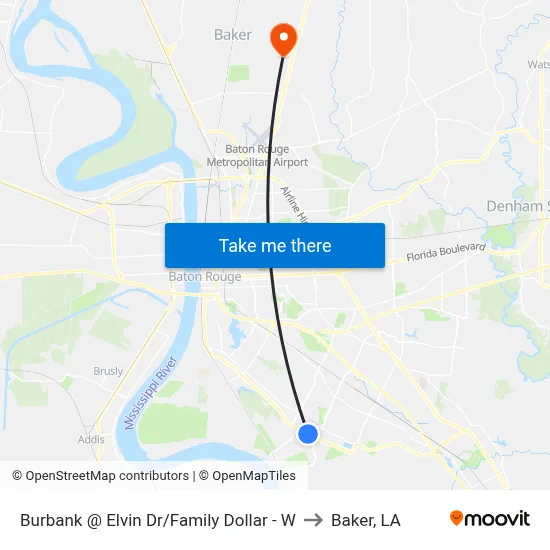 Burbank @ Elvin Dr/Family Dollar - W to Baker, LA map