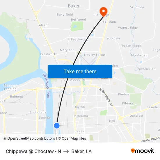 Chippewa @ Choctaw - N to Baker, LA map