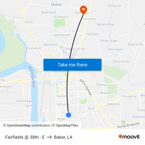 Fairfields @ 38th - E to Baker, LA map