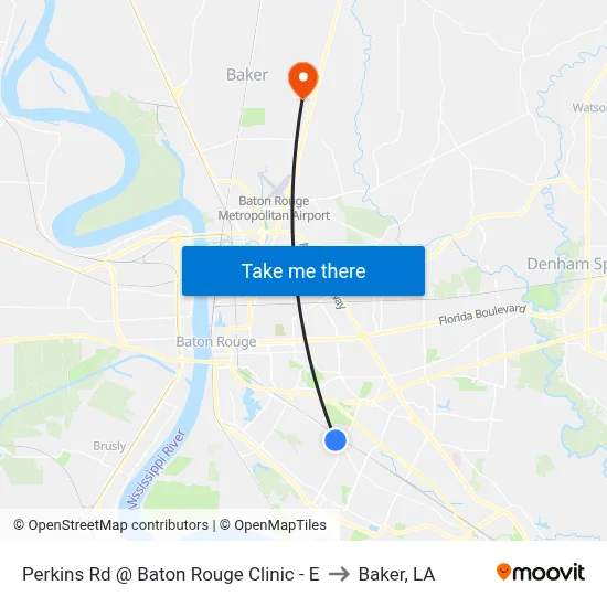 Perkins Rd @ Baton Rouge Clinic - E to Baker, LA map