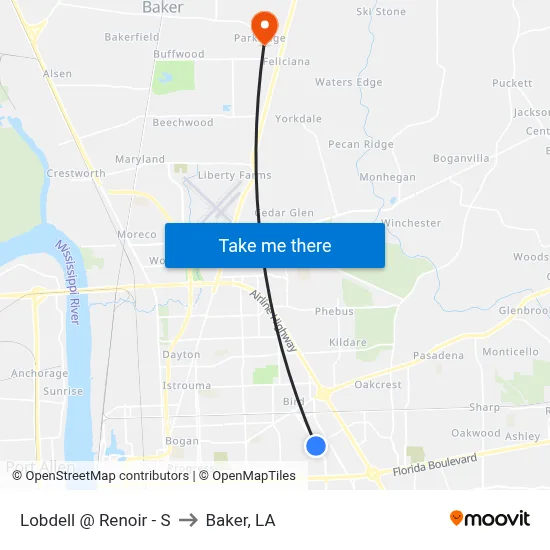 Lobdell @ Renoir - S to Baker, LA map