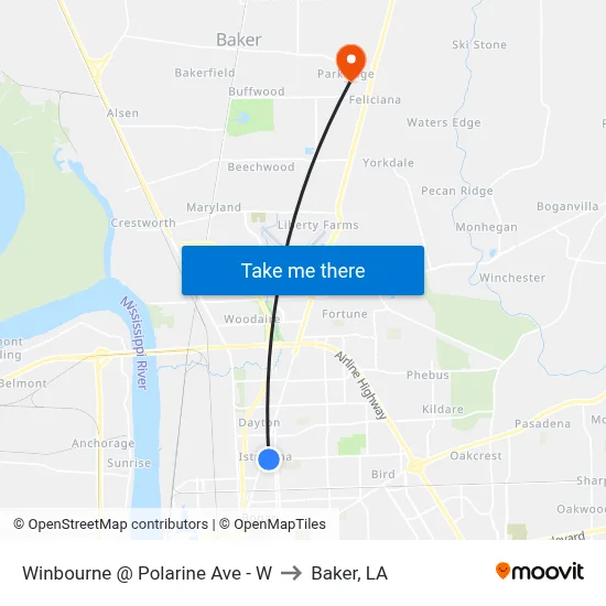 Winbourne @ Polarine Ave - W to Baker, LA map
