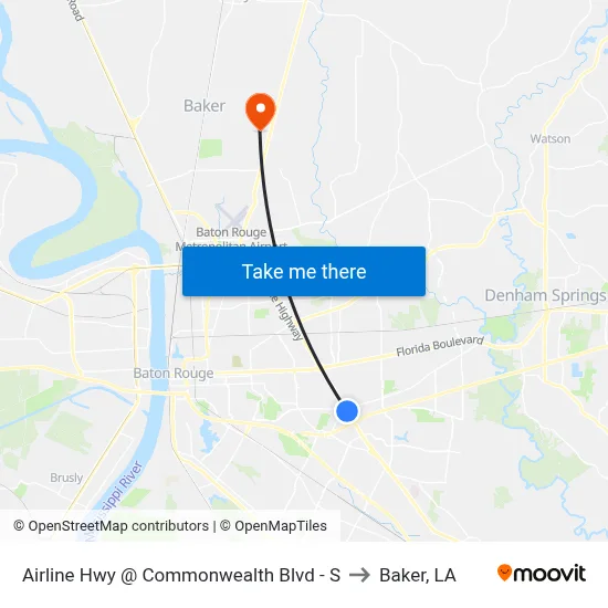 Airline Hwy @ Commonwealth Blvd - S to Baker, LA map