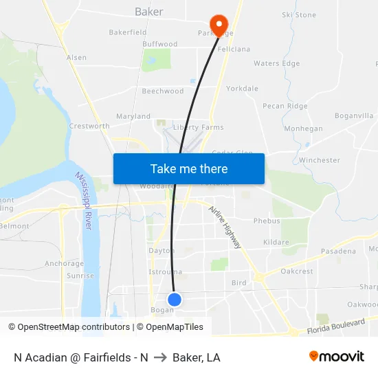 N Acadian @ Fairfields - N to Baker, LA map