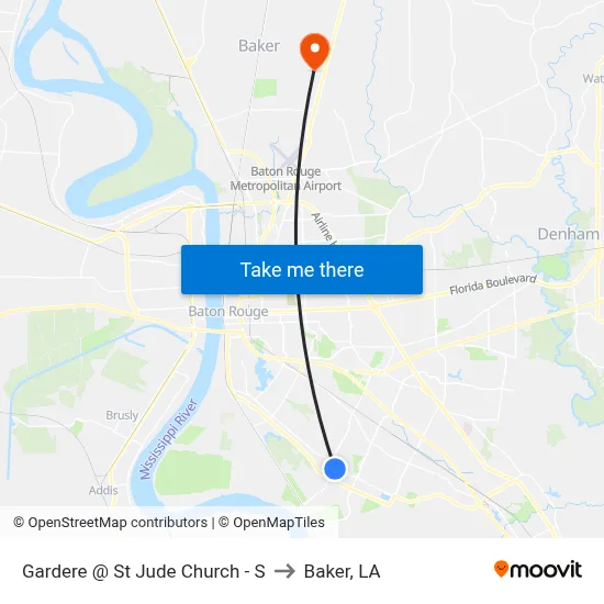 Gardere @ St Jude Church - S to Baker, LA map