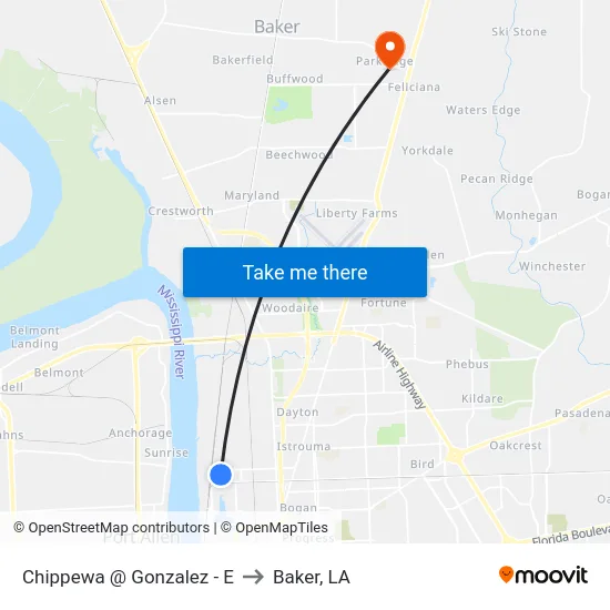 Chippewa @ Gonzalez - E to Baker, LA map