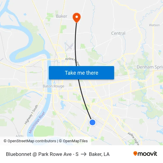 Bluebonnet @ Park Rowe Ave - S to Baker, LA map