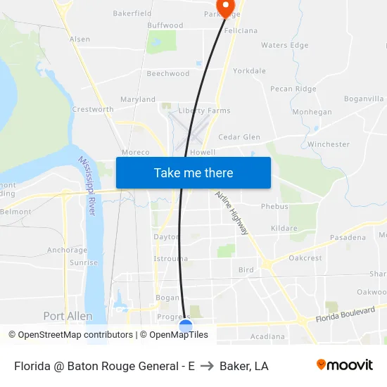 Florida @ Baton Rouge General - E to Baker, LA map