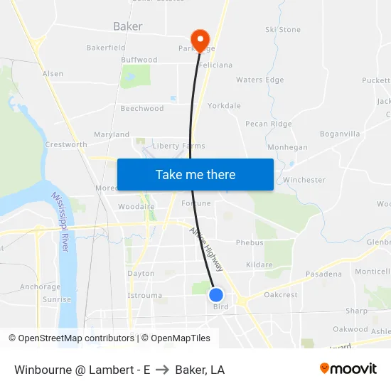 Winbourne @ Lambert - E to Baker, LA map