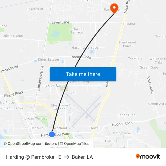 Harding @ Pembroke - E to Baker, LA map