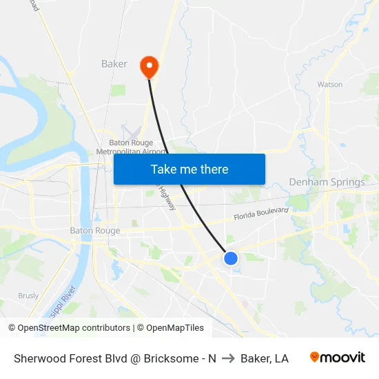 Sherwood Forest Blvd @ Bricksome - N to Baker, LA map