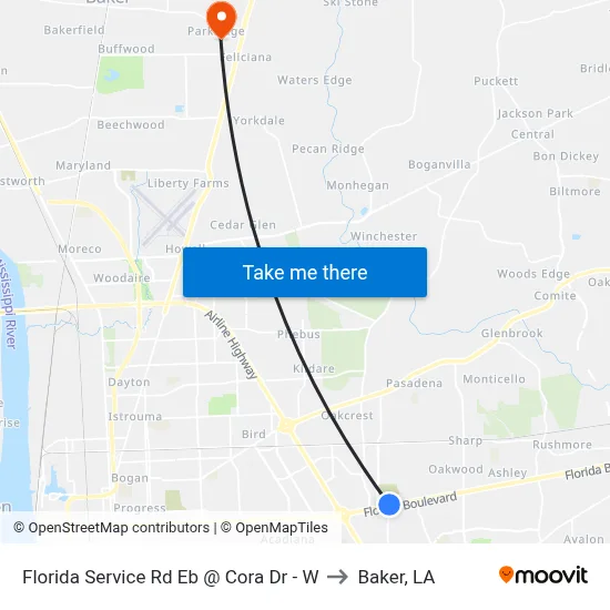 Florida Service Rd Eb @ Cora Dr - W to Baker, LA map