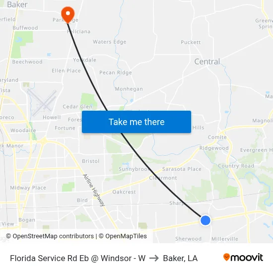 Florida Service Rd Eb @ Windsor - W to Baker, LA map