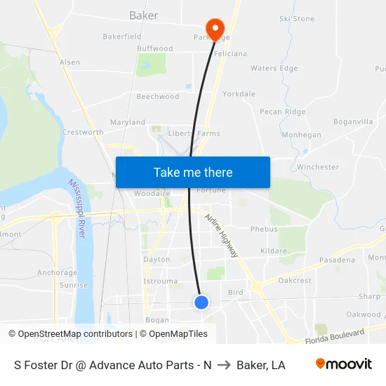 S Foster Dr @ Advance Auto Parts - N to Baker, LA map