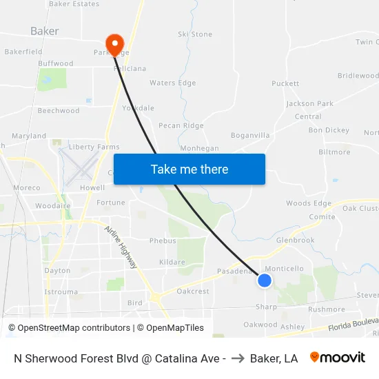 N Sherwood Forest Blvd @ Catalina Ave - to Baker, LA map
